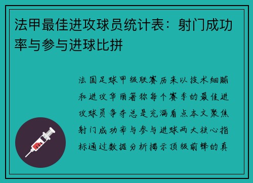 法甲最佳进攻球员统计表：射门成功率与参与进球比拼